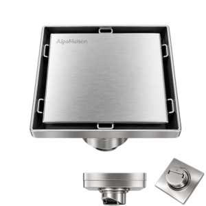 Alfa Maison SS 304 reversible tile insert square floor drain for bathroom with 5x5 inch dimensions