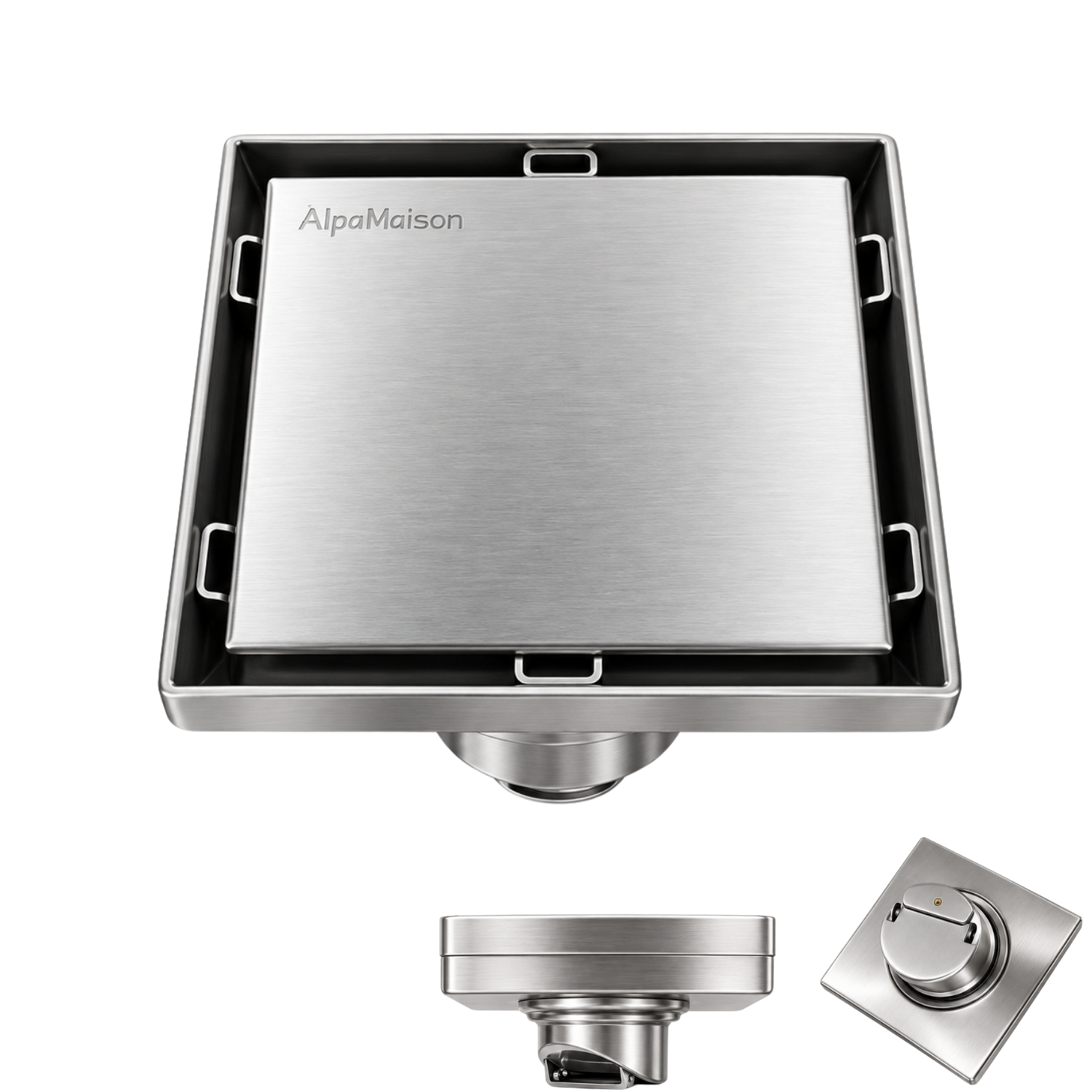 Alfa Maison SS 304 reversible tile insert square floor drain for bathroom with 5x5 inch dimensions